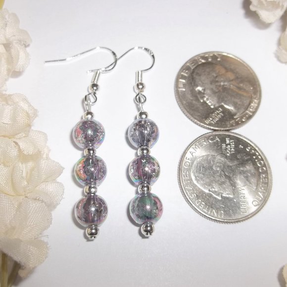 Silver & Purple AB Beaded Earrings Set NWT 6390 - Picture 2 of 8